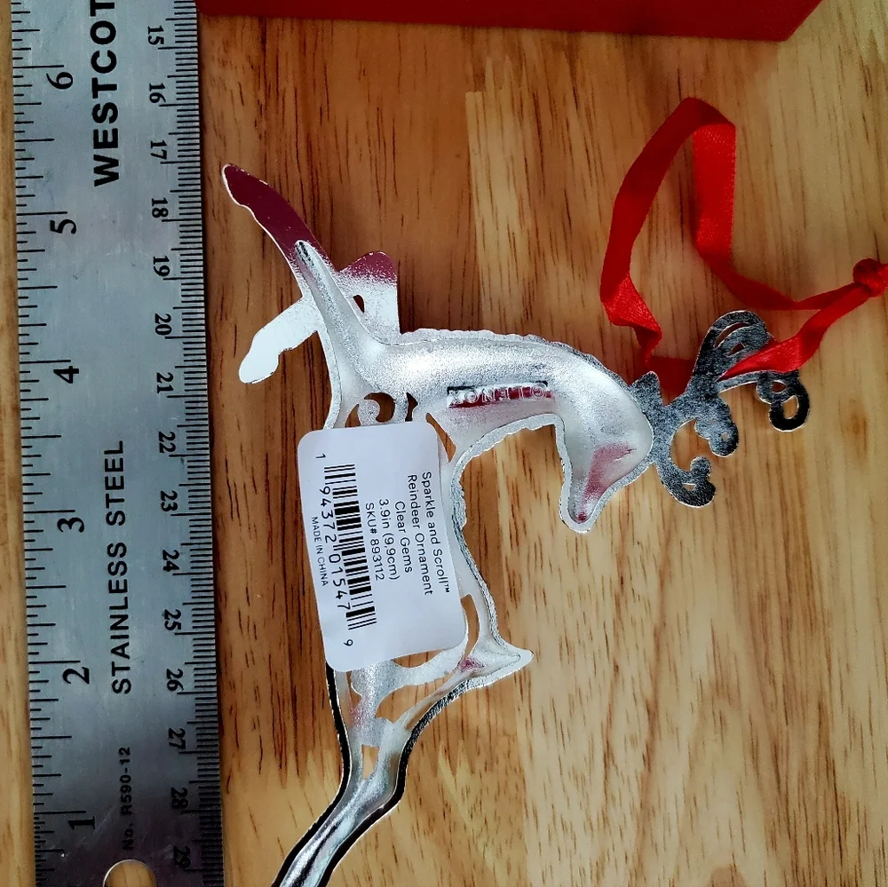 Lenox Sparkle And Scroll Multi-Crystal Reindeer Silverplate Ornament New in Box. - Picture 2 of 2